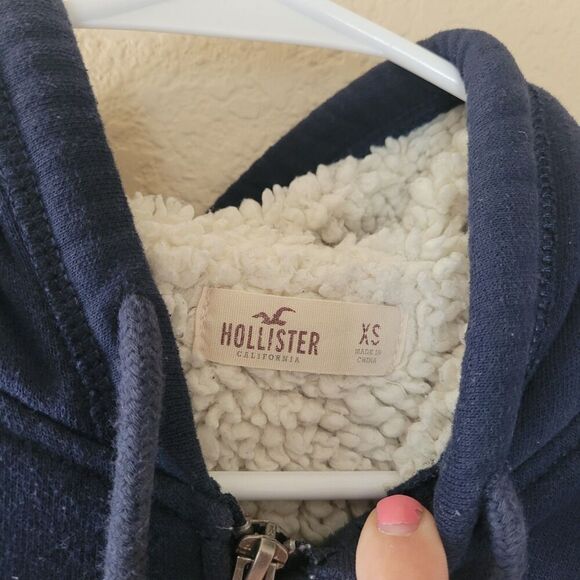 VTG Y2K Hollister Hoodie Womens Xsmall Sherpa Lined Jacket Spell Out Preppy Surf - Picture 2 of 7